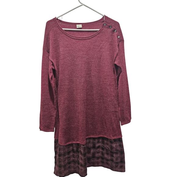 Poetry Alpaca Wool Knit Dress Plum Layered Hem Cottagecore UK 12 US 8 Pink  Plaid - threedaughtersproperties.com